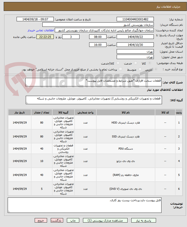 تصویر کوچک آگهی قطعات سخت افزاری *طبق شرایط و مشخصات فایل پیوست*