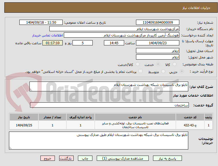 تصویر کوچک آگهی تابلو برق تاسیسات شبکه بهداشت شهرستان ایلام 