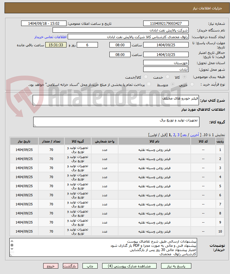 تصویر کوچک آگهی فیلتر خودرو های مختلف 