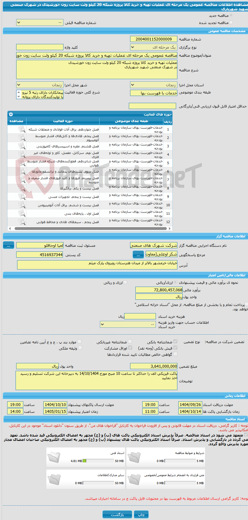 تصویر کوچک آگهی مناقصه عمومی یک مرحله ای عملیات تهیه و خرید کالا پروژه شبکه 20 کیلو ولت سایت زون خورشیدی  در شهرک صنعتی شهید شهریاری