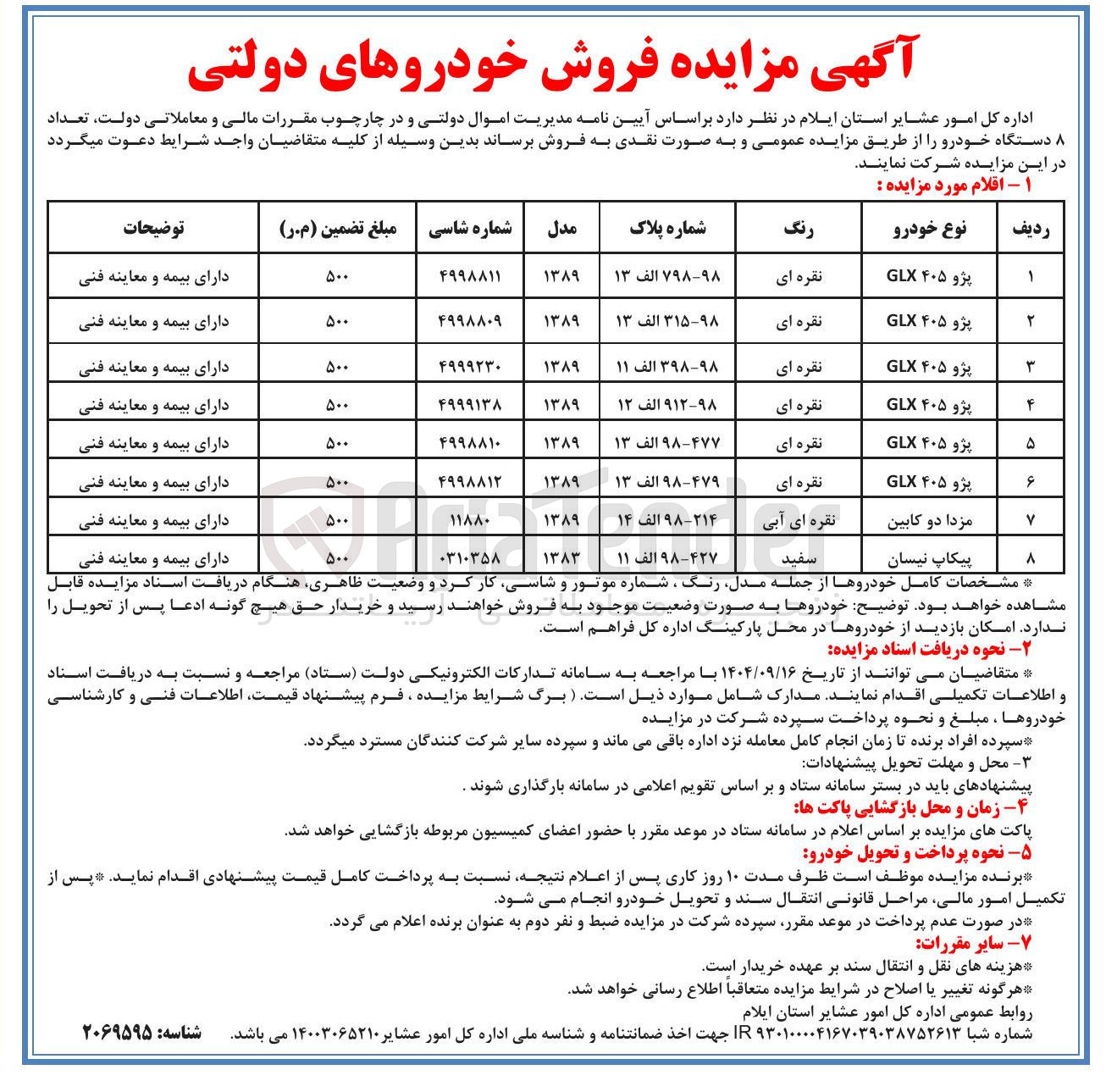 تصویر کوچک آگهی فروش تعداد ۸ دستگاه خودرو