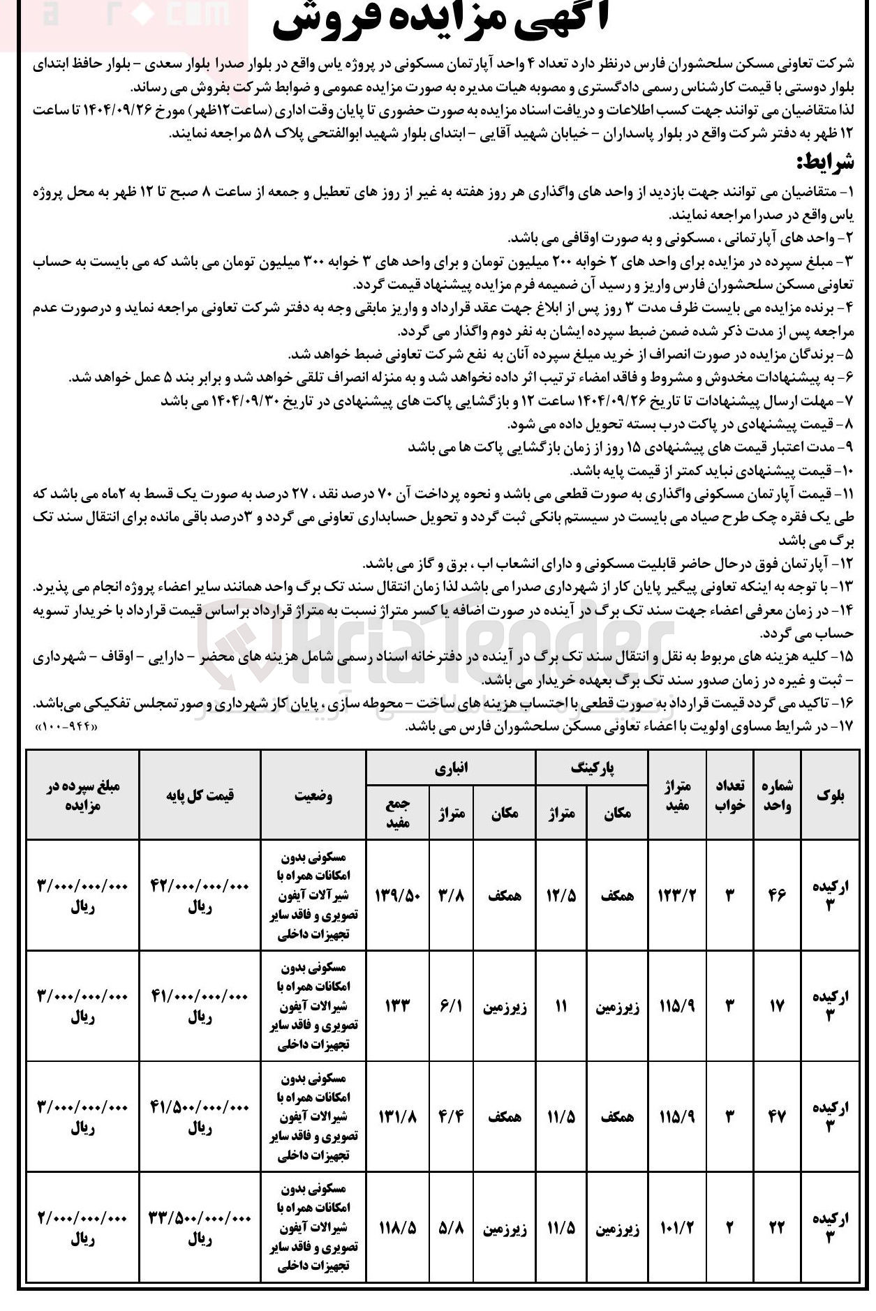 تصویر کوچک آگهی تعداد ۴ واحد آپارتمان مسکونی