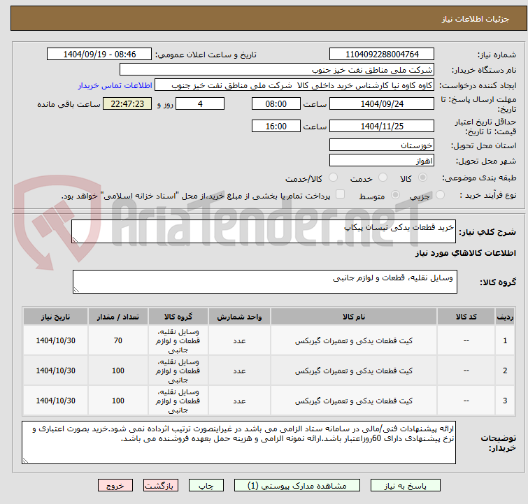 تصویر کوچک آگهی خرید قطعات یدکی نیسان پیکاپ