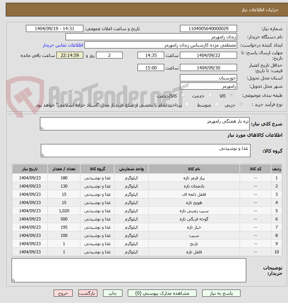 تصویر کوچک آگهی تره بار هفتگی رامهرمز