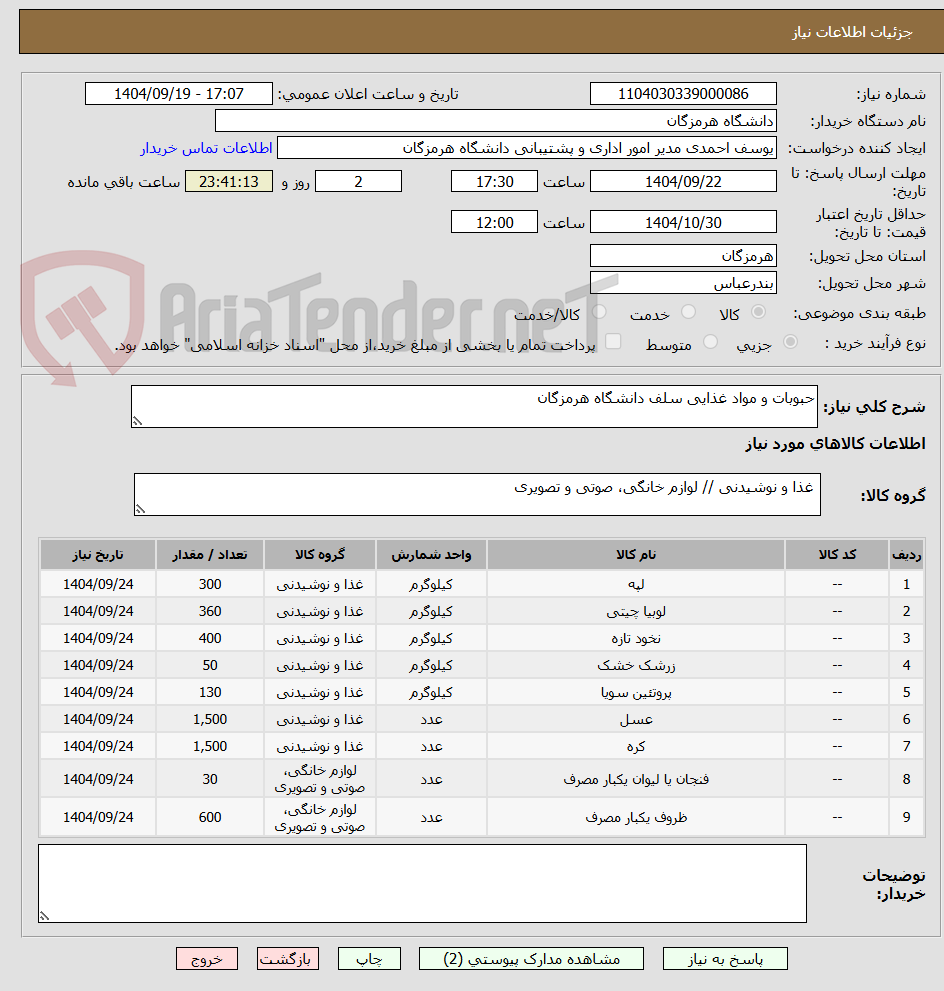 تصویر کوچک آگهی حبوبات و مواد غذایی سلف دانشگاه هرمزگان