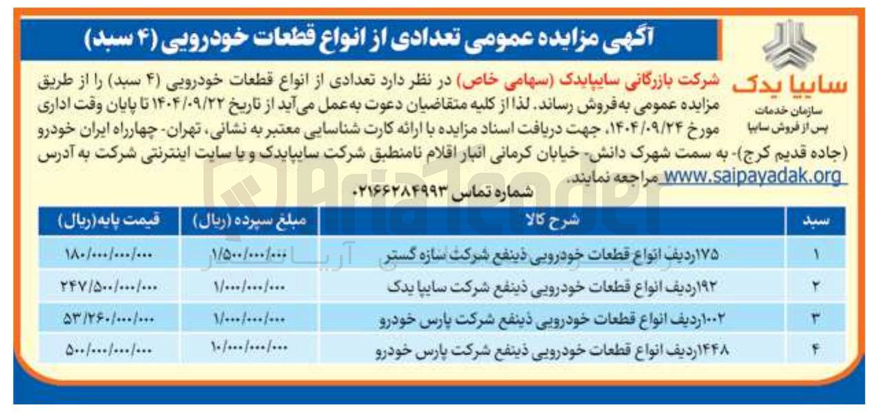 تصویر کوچک آگهی فروش تعدادی از انواع قطعات خودرویی (۴ سبد) 