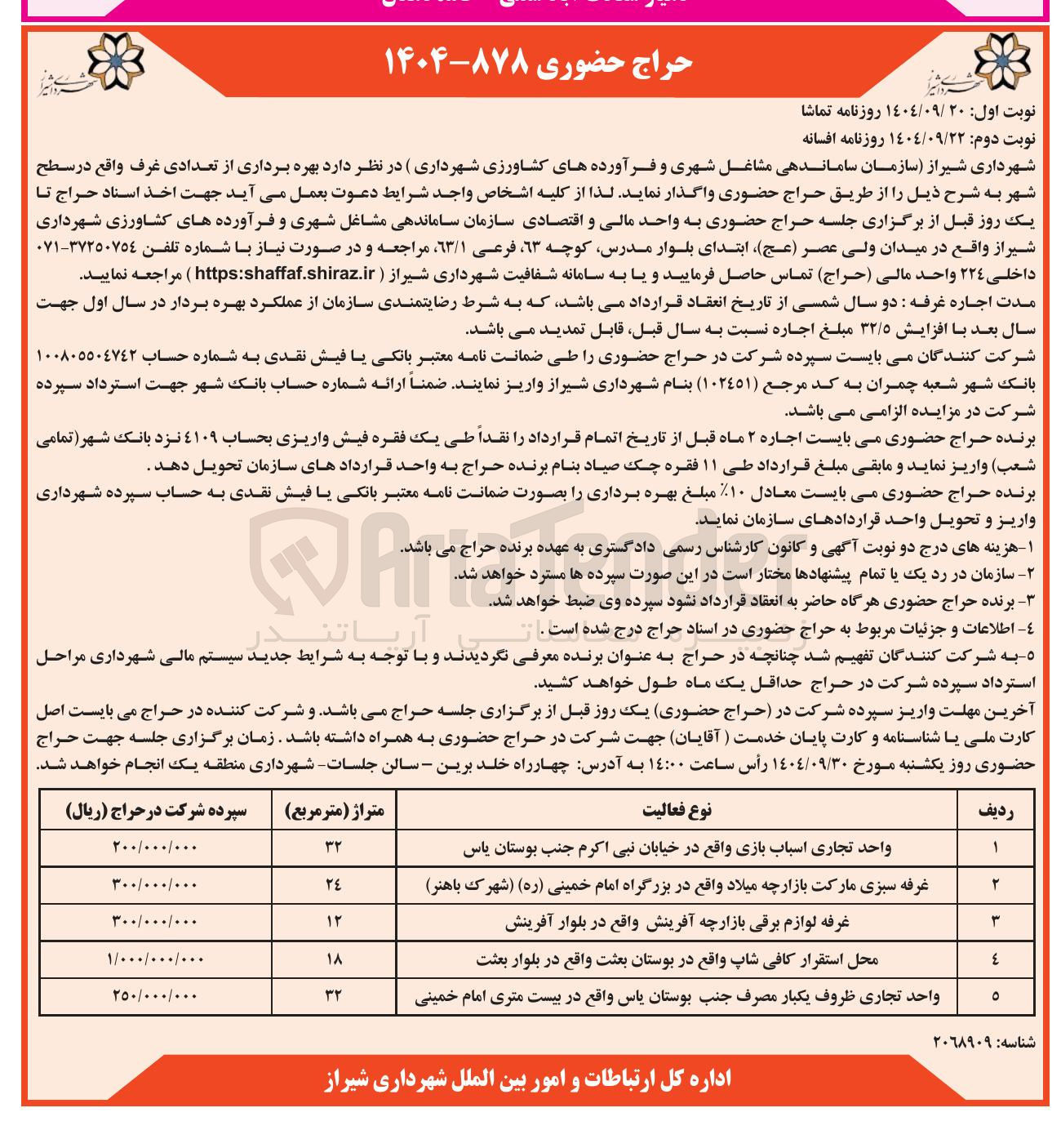تصویر کوچک آگهی بهره برداری از تعدادی غرف 