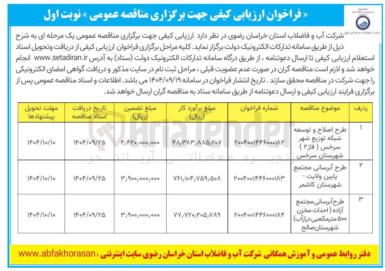 تصویر کوچک آگهی طرح اصلاح و توسعه شبکه توزیع