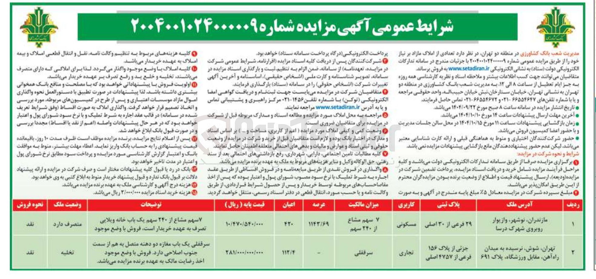 تصویر کوچک آگهی تعدادی از املاک مازاد