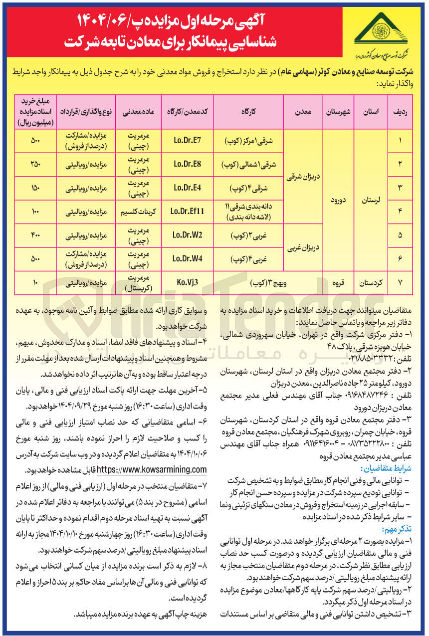 تصویر کوچک آگهی  استخراج و فروش مواد معدنی 