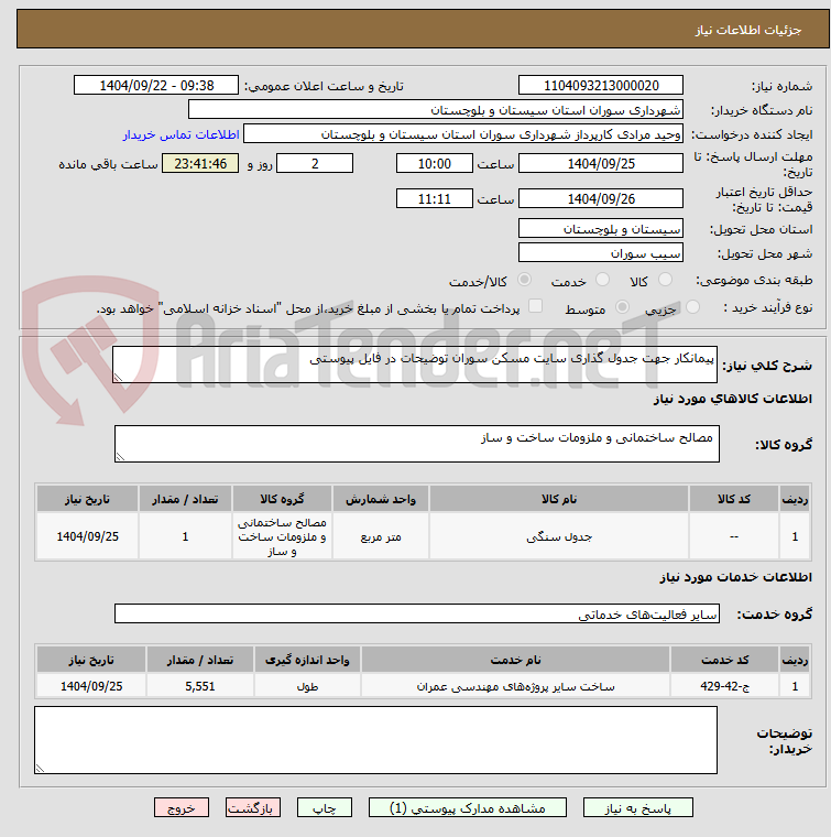 تصویر کوچک آگهی پیمانکار جهت جدول گذاری سایت مسکن سوران توضیحات در فایل پیوستی