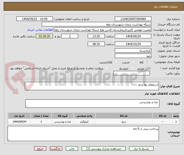 استعلام بها برنج