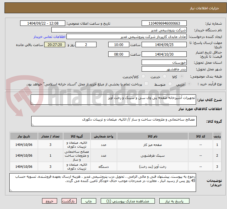 تصویر کوچک آگهی تجهیزات آشپزخانه صفحه پی وی سی و سینک و رخت آویز