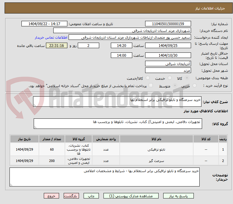 تصویر کوچک آگهی خرید سرعتگاه و تابلو ترافیکی برابر استعلام بها 