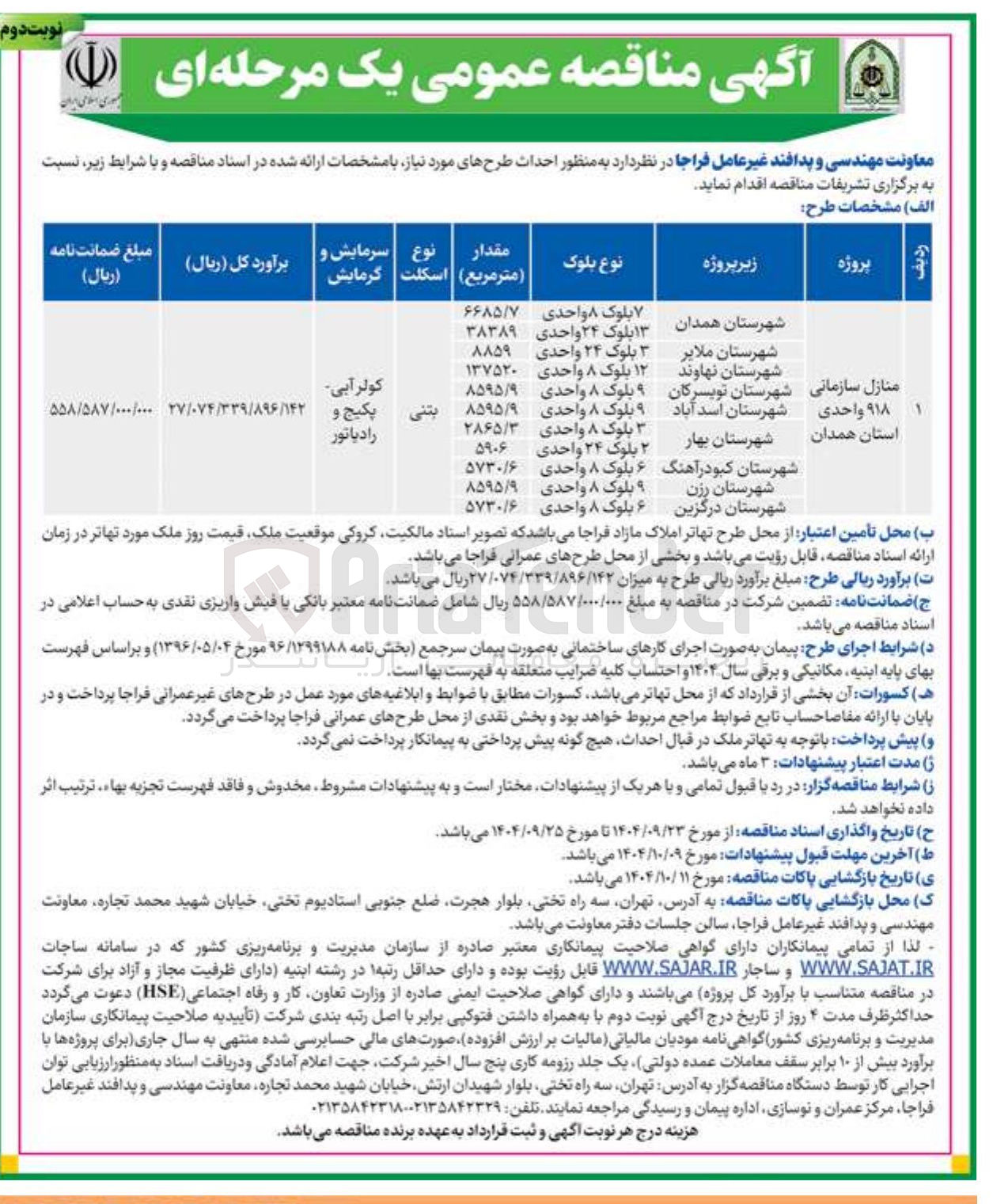تصویر کوچک آگهی احداث منازل سازمانی 