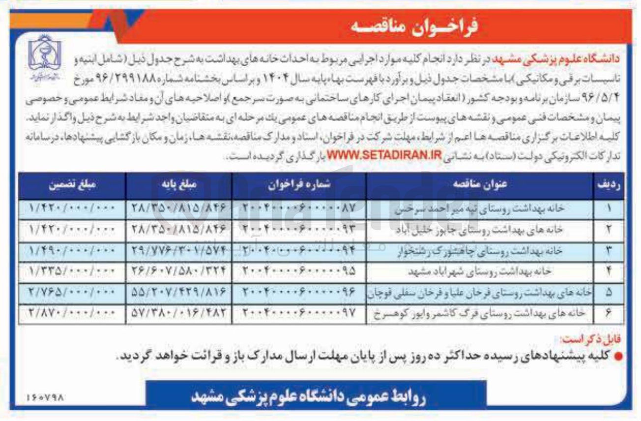 تصویر کوچک آگهی احداث خانه بهداشت