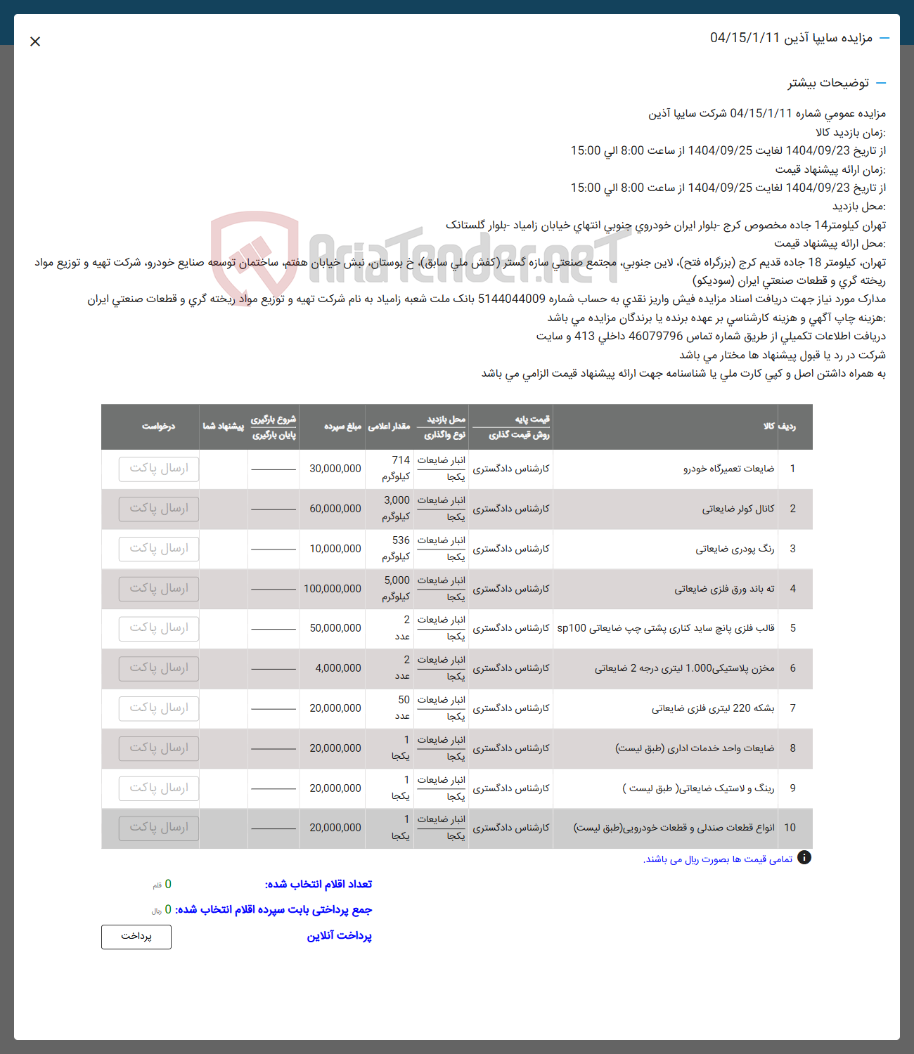 تصویر کوچک آگهی ضایعات واحد خدمات اداری طبق لیست