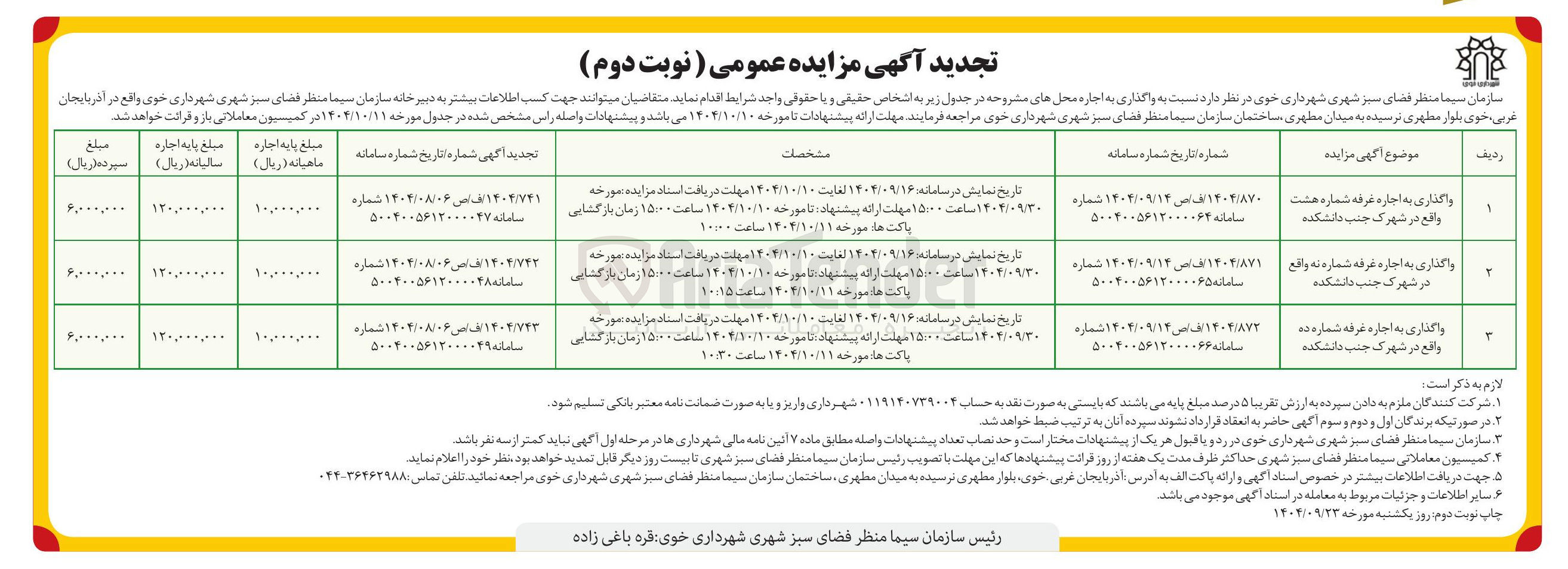 تصویر کوچک آگهی واگذاری به اجاره غرفه شماره ده