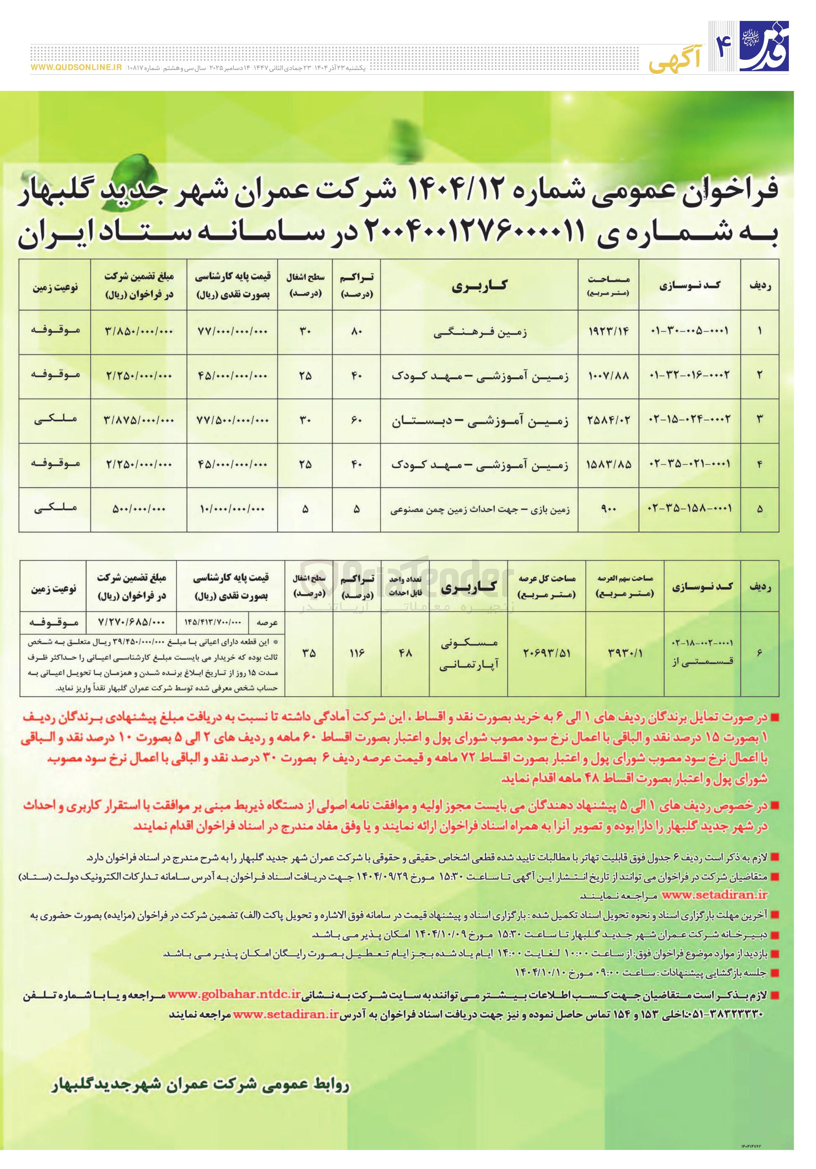 تصویر کوچک آگهی فروش املاک