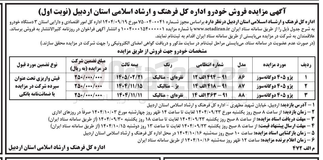 تصویر کوچک آگهی فروش  ۳ دستگاه خودرو