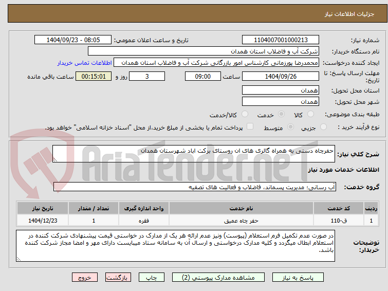 تصویر کوچک آگهی حفرچاه دستی به همراه گالری های ان روستای برکت اباد شهرستان همدان