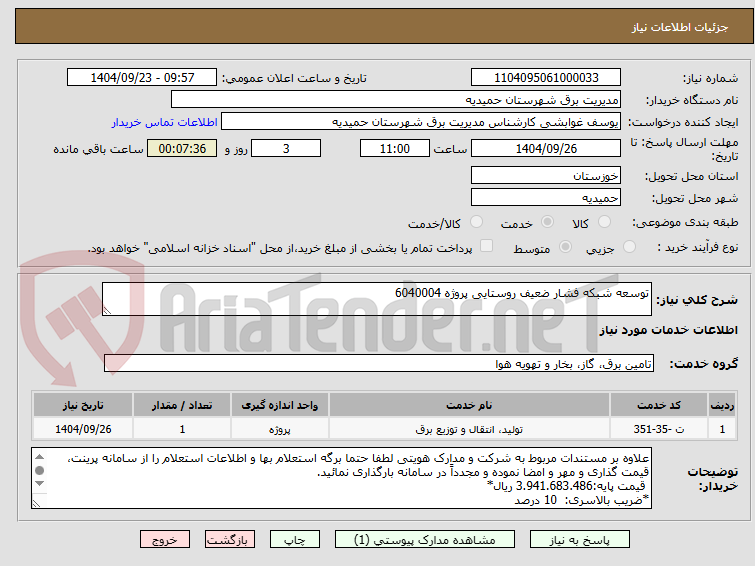 تصویر کوچک آگهی توسعه شبکه فشار ضعیف روستایی پروژه 6040004