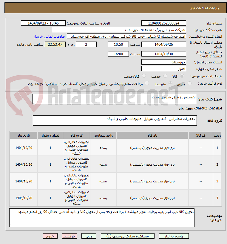 تصویر کوچک آگهی لایسنس / طبق شرح پیوست 