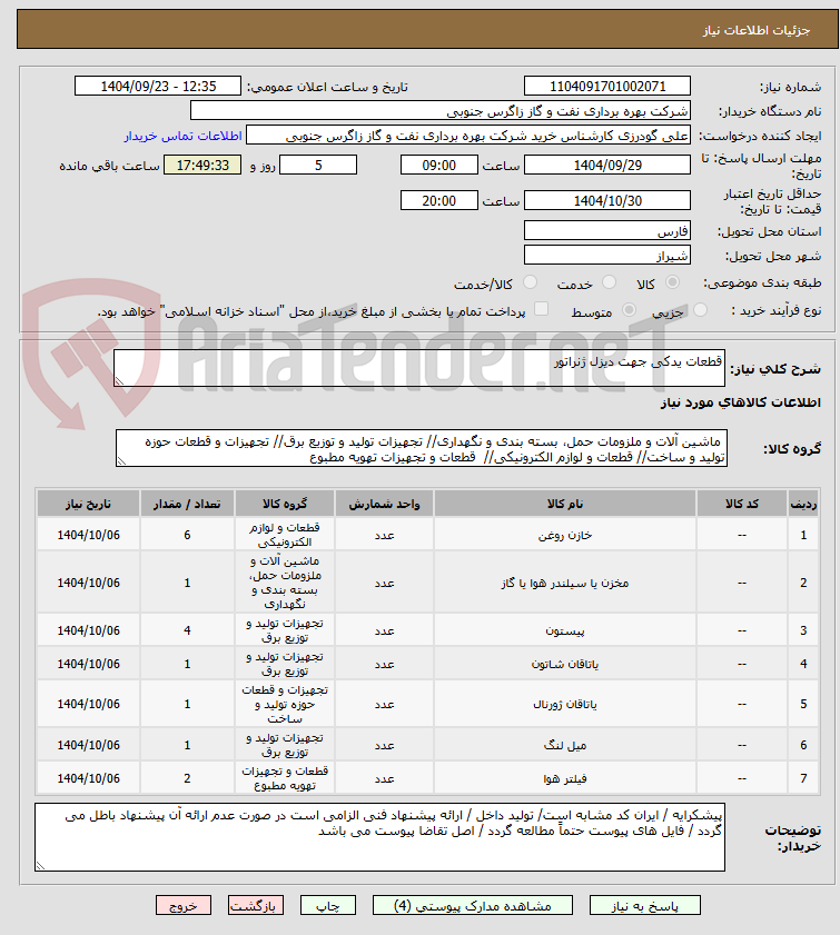 تصویر کوچک آگهی قطعات یدکی جهت دیزل ژنراتور