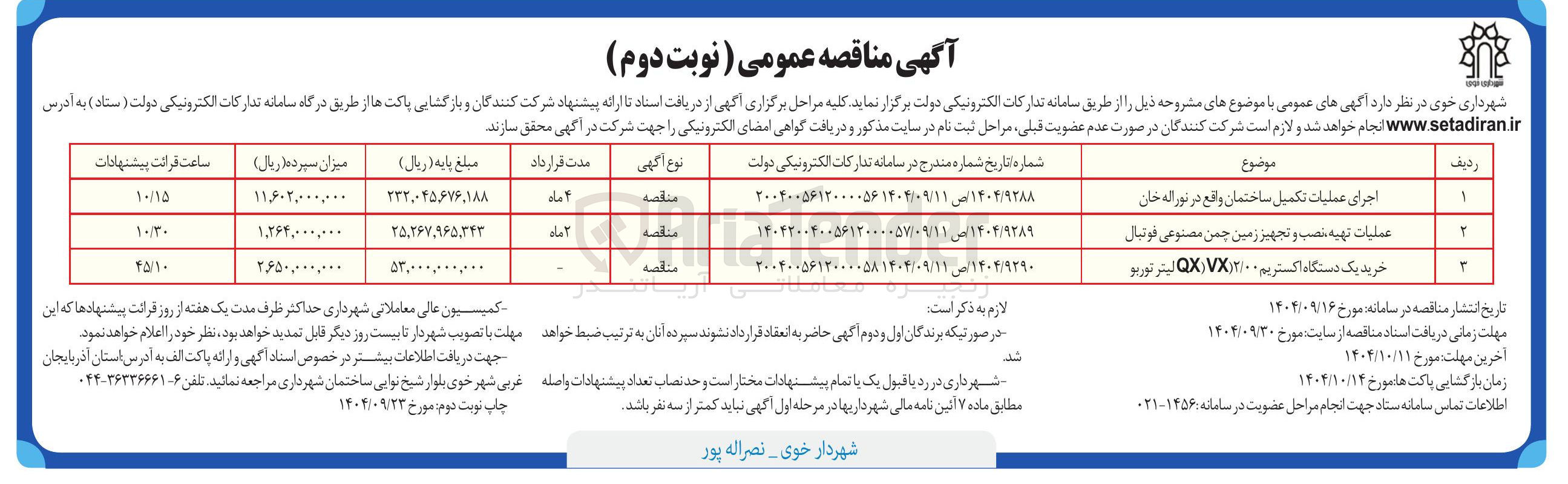 تصویر کوچک آگهی اجرای عملیات تکمیل ساختمان واقع در بوراله خان