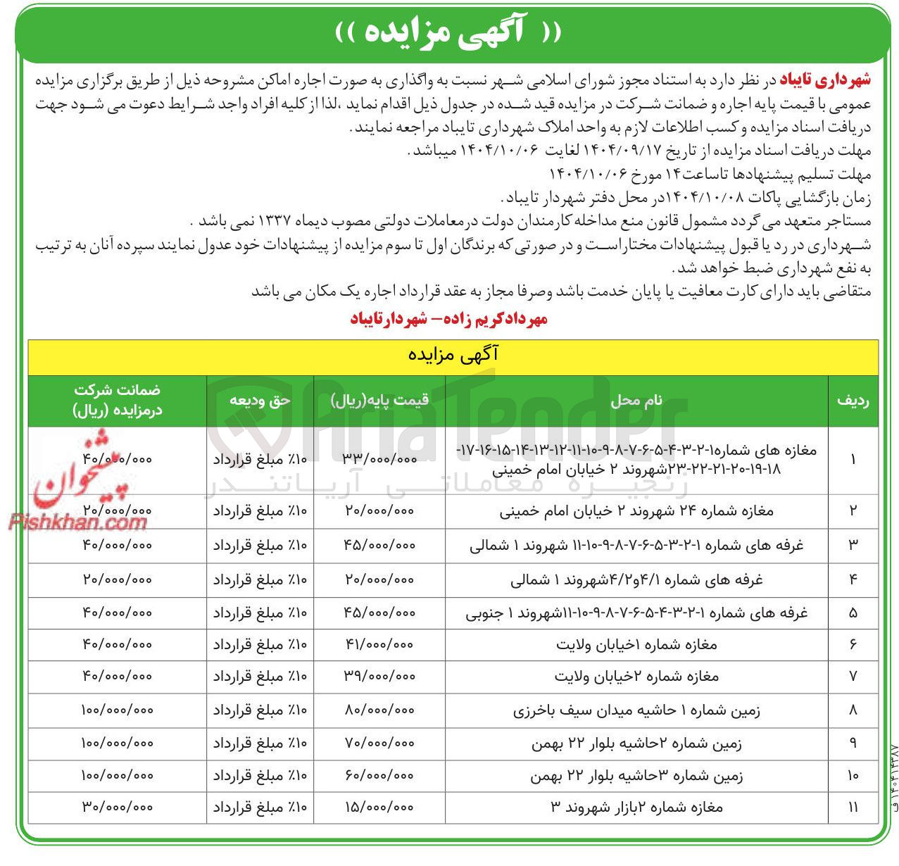 تصویر کوچک آگهی واگذاری به صورت اجاره اماکن 