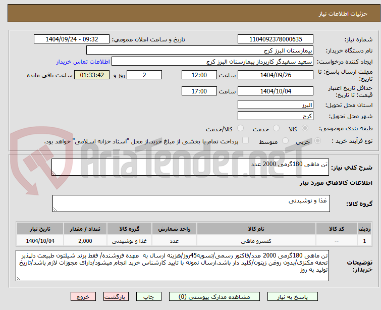 تصویر کوچک آگهی تن ماهی 180گرمی 2000 عدد