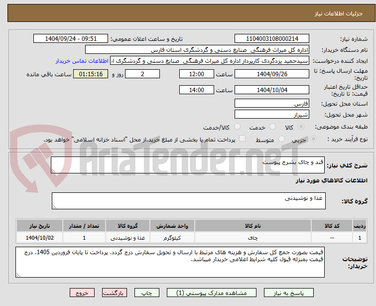 قند و چای بشرح پیوست