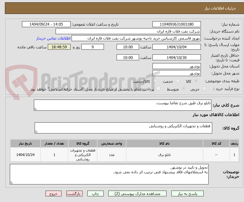 تصویر کوچک آگهی تابلو برق طبق شرح تقاضا پیوست.