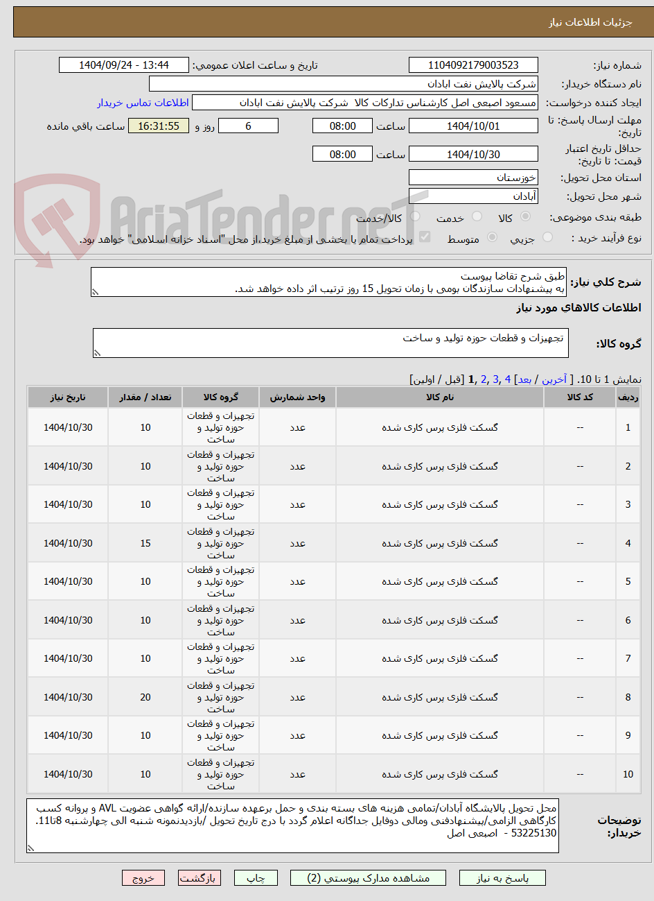 تصویر کوچک آگهی طبق شرح تقاضا پیوست 
به پیشنهادات سازندگان بومی با زمان تحویل 15 روز ترتیب اثر داده خواهد شد.
