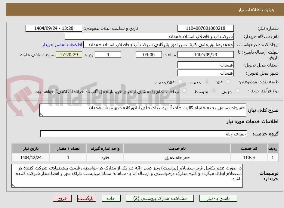 تصویر کوچک آگهی حفرچاه دستی به به همراه گالری های آن روستای علی ابادورکانه شهرستان همدان 