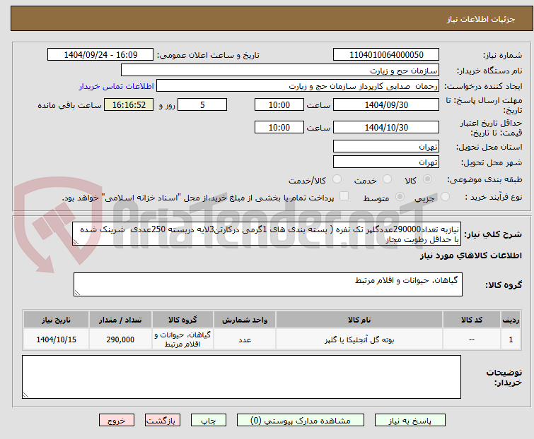 تصویر کوچک آگهی نیازبه تعداد290000عددگلپر تک نفره ( بسته بندی های 1گرمی درکارتن3لایه دربسته 250عددی  شرینک شده با حداقل رطوبت مجاز