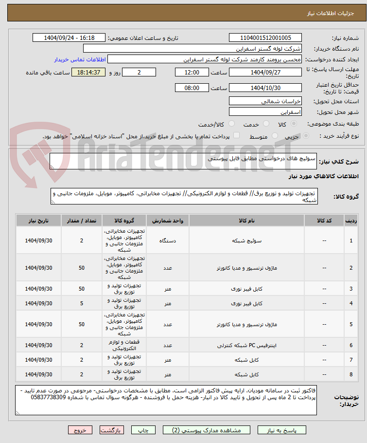 تصویر کوچک آگهی سوئیچ های درخواستی مطابق فایل پیوستی