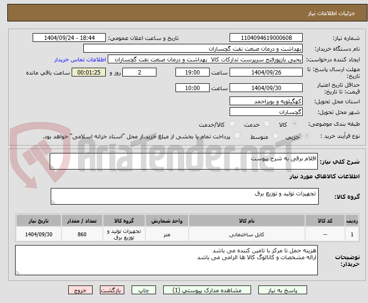 تصویر کوچک آگهی اقلام برقی به شرح پیوست