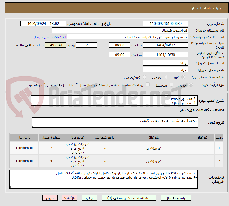 تصویر کوچک آگهی -2 عدد تور محافظ 
-4 عدد تور دروازه 