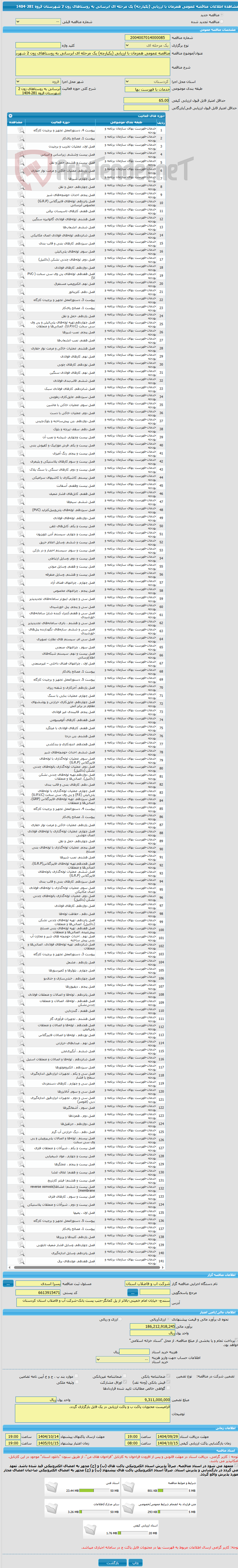 تصویر کوچک آگهی مناقصه عمومی همزمان با ارزیابی (یکپارچه) یک مرحله ای ابرسانی به روستاهای زون 2 شهرستان قروه 281-1404