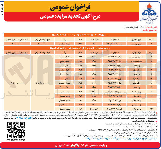 تصویر کوچک آگهی فروش خودروهای غیر قابل بازسازی و شماره گذاری