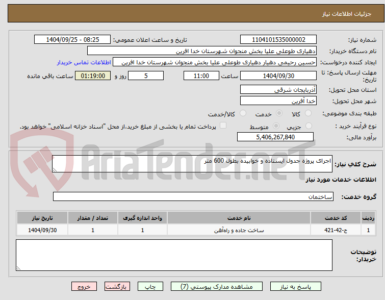 تصویر کوچک آگهی اجرای پروژه جدول ایستاده و خوابیده بطول 600 متر 