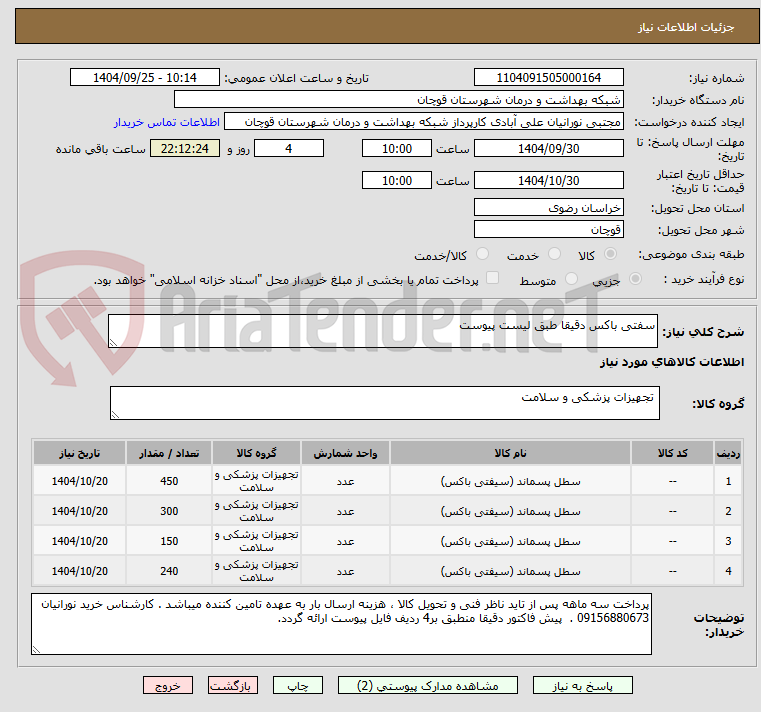 تصویر کوچک آگهی سفتی باکس دقیقا طبق لیست پیوست