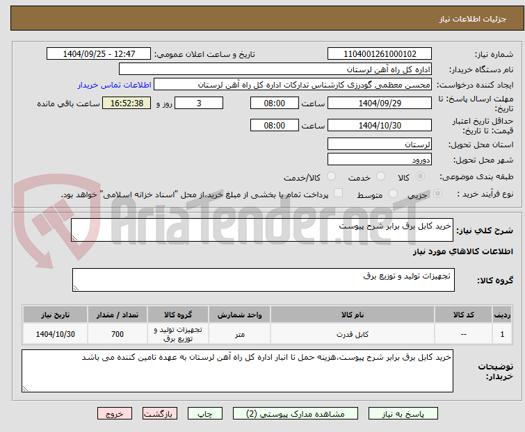 تصویر کوچک آگهی خرید کابل برق برابر شرح پیوست