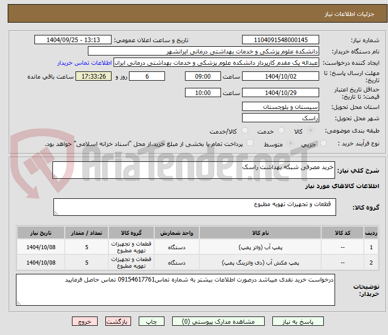 تصویر کوچک آگهی خرید مصرفی شبکه بهداشت راسک