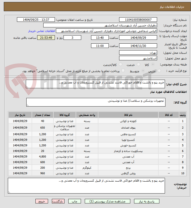 تصویر کوچک آگهی خرید پتو و بالشت و اقلام خوراکی فاسد نشدنی از قبیل کنسرویجات و آب معدنی و...