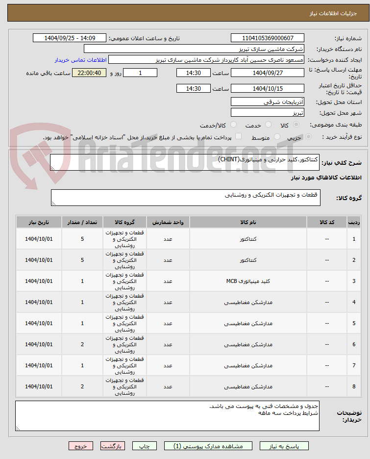 تصویر کوچک آگهی کنتاکتور،کلید حرارتی و مینیاتوری(CHINT)