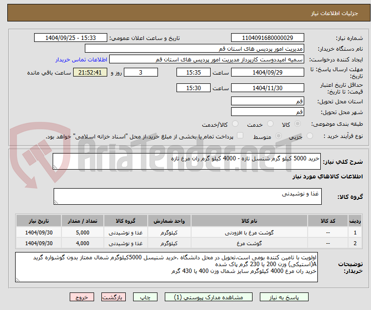 تصویر کوچک آگهی خرید 5000 کیلو گرم شنسل تازه - 4000 کیلو گرم ران مرغ تازه