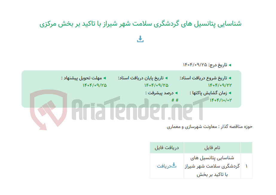 تصویر کوچک آگهی شناسایی پتانسیل های گردشگری سلامت شهر شیراز با تاکید بر بخش مرکزی