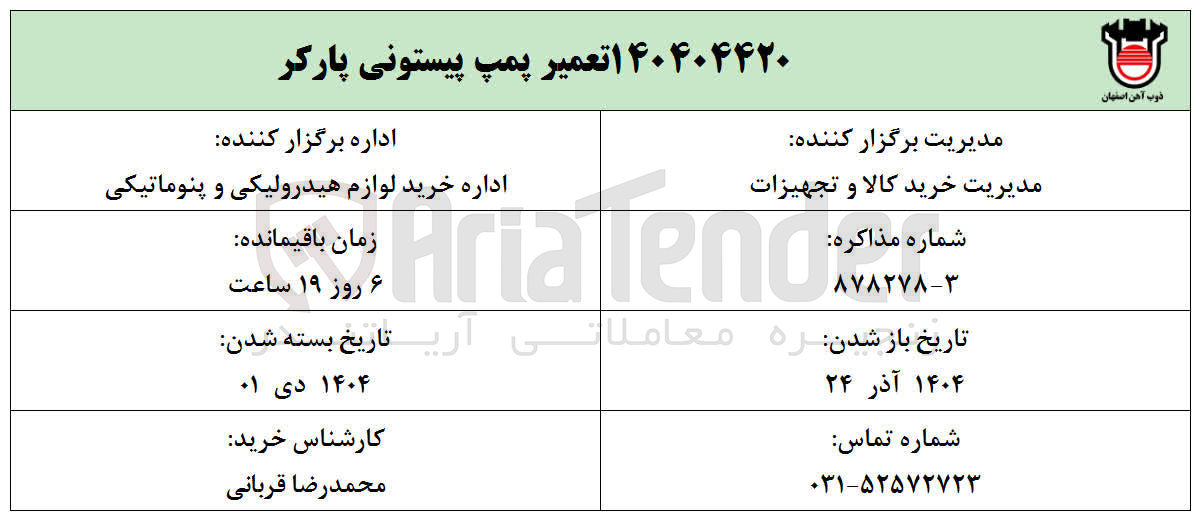 تصویر کوچک آگهی تعمیر پمپ پیستونی پارکر